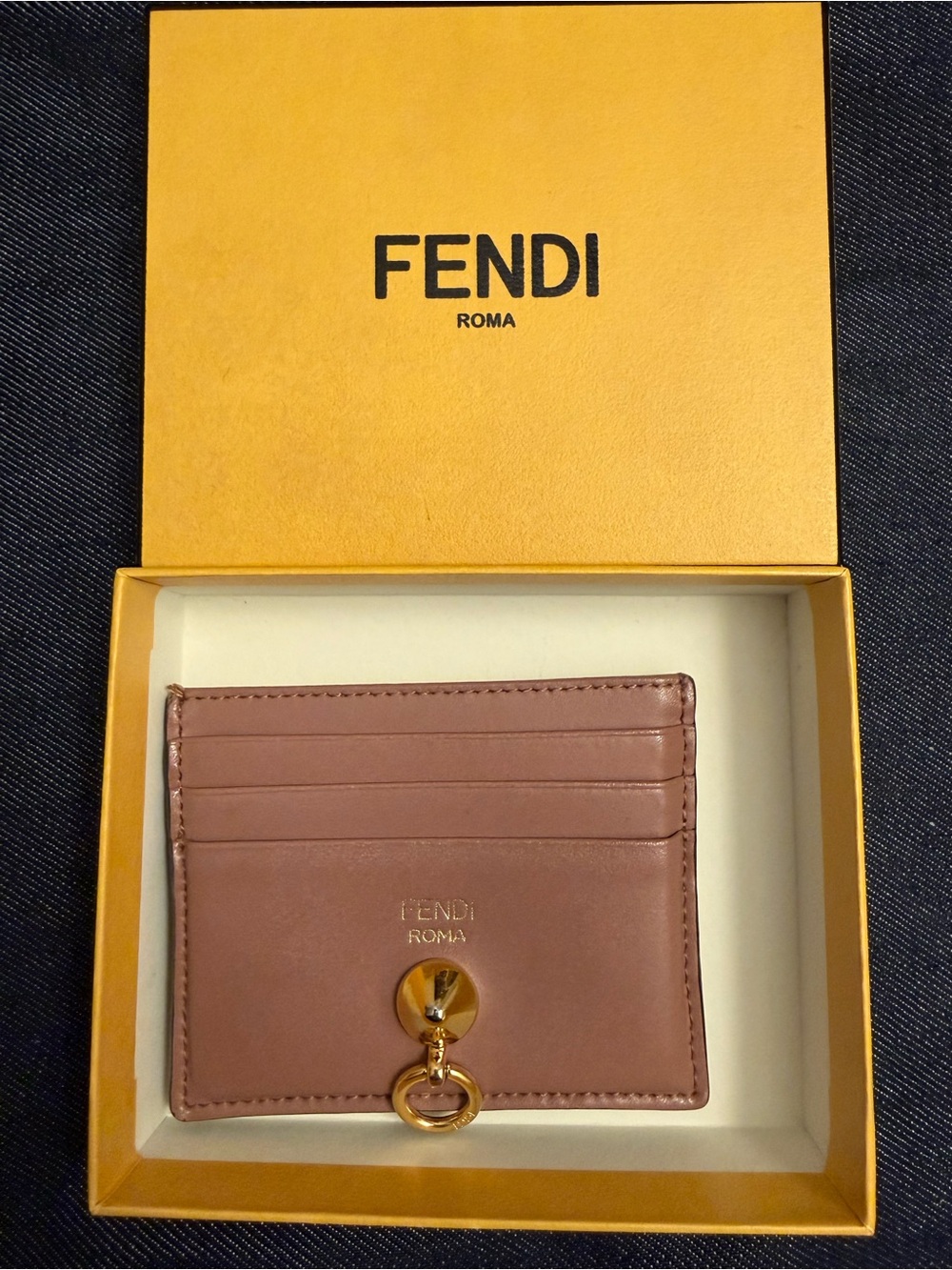 Fendi Rose Pink Leather Cardholder with Gold Ring Accent